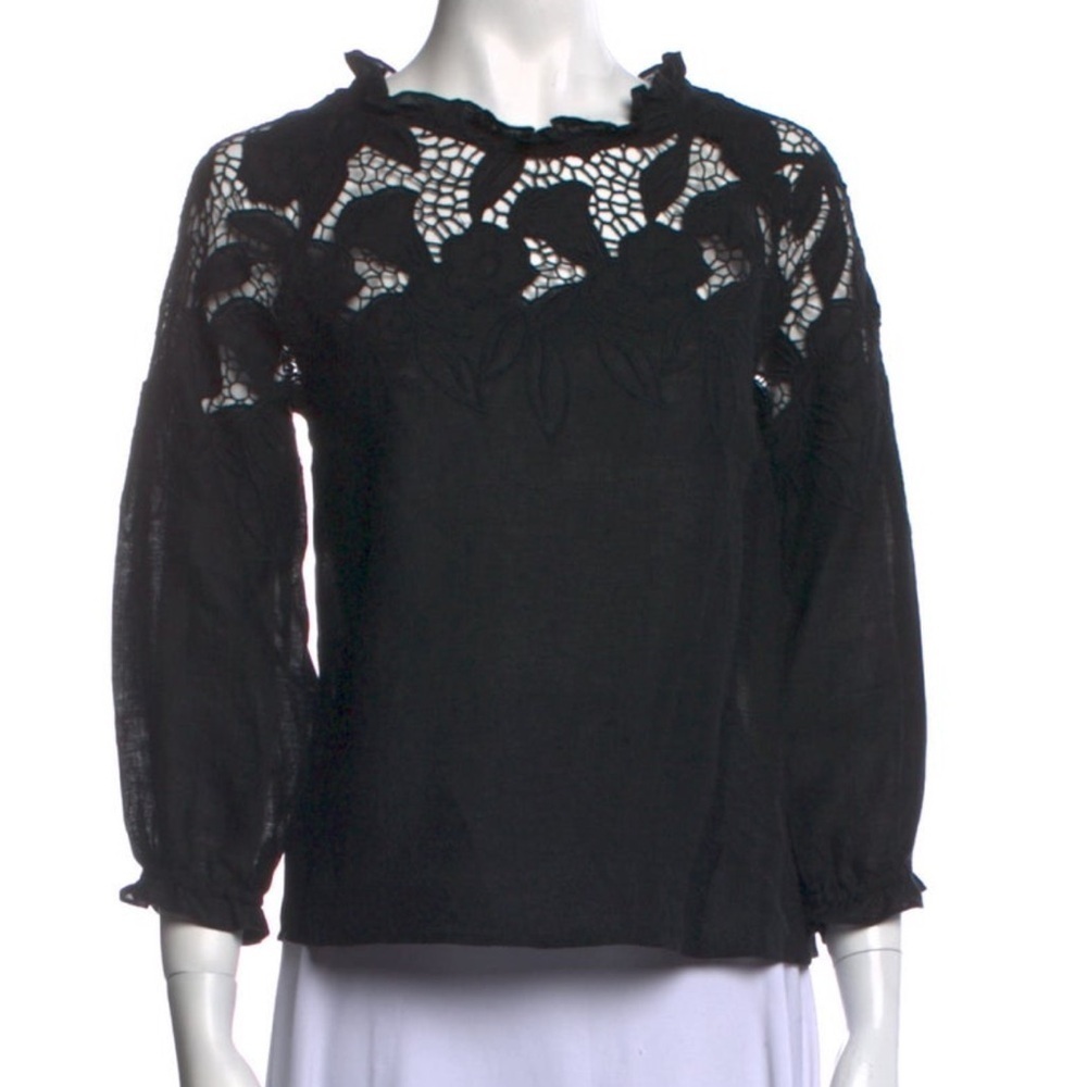Ulla Johnson Linen Embroidery Blouse in black size 2